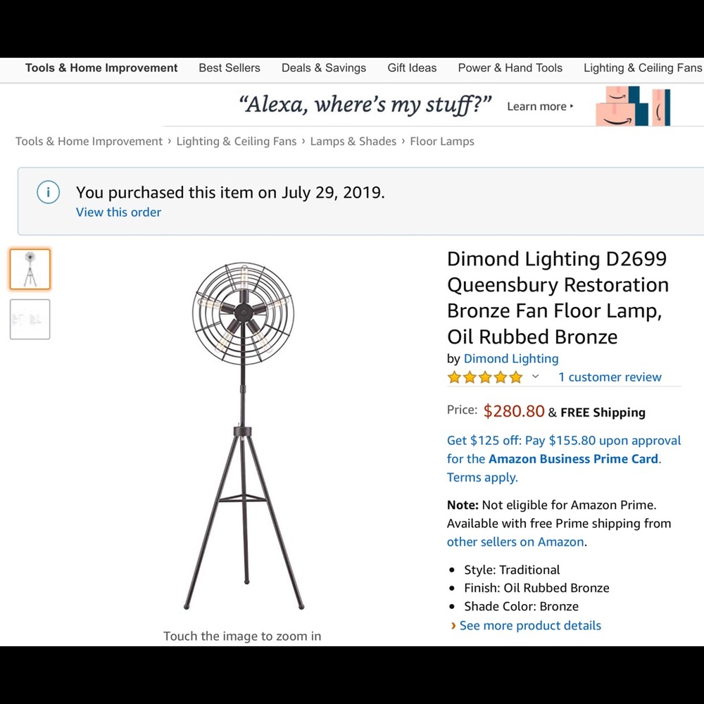 Oil rubbed bronze fan shaped floor lamp NIB